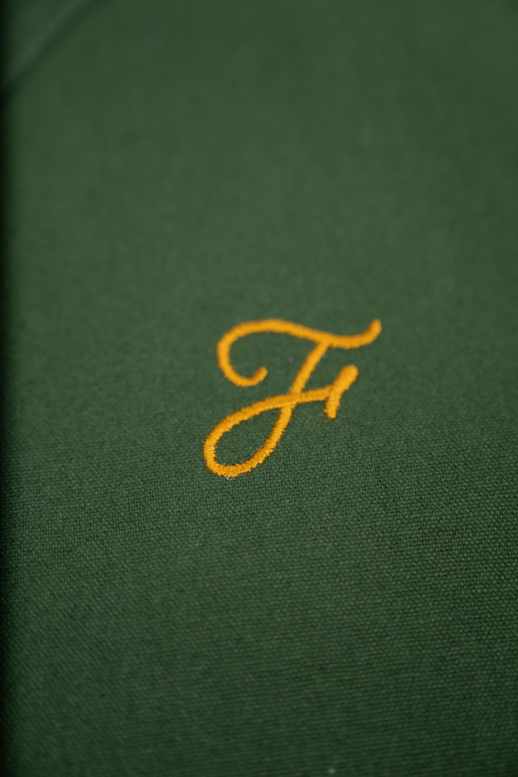 Bandit Jacket by Fades embroidered logo detail on green fabric