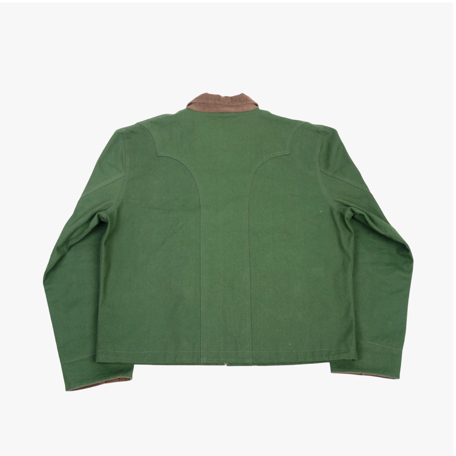 Bandit Jacket by Fades back view green zip-up jacket with corduroy collar