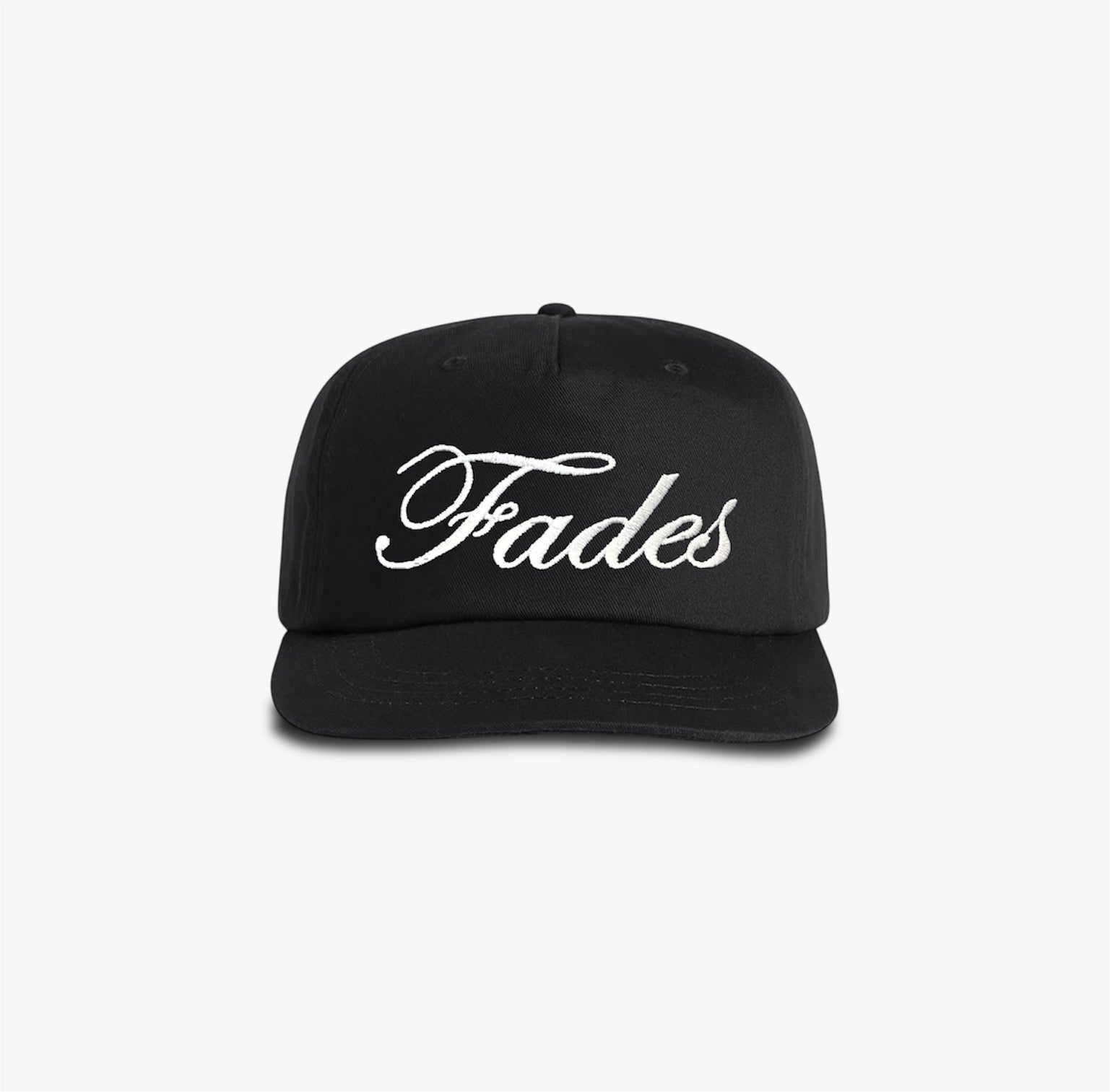 Black Cursive Fades Snapback black cotton polyester snapback hat with front embroidery