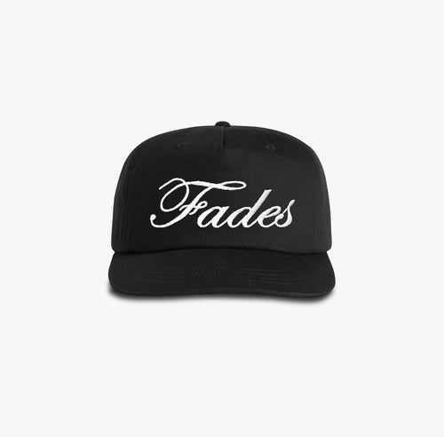 Black Cursive Fades Snapback black cotton polyester snapback hat with front embroidery