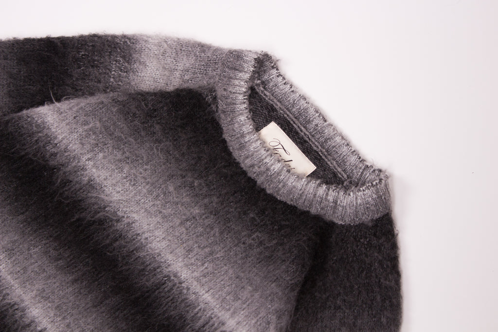 Mountain Sweater Grey by Fades ribbed collar and interior label detail