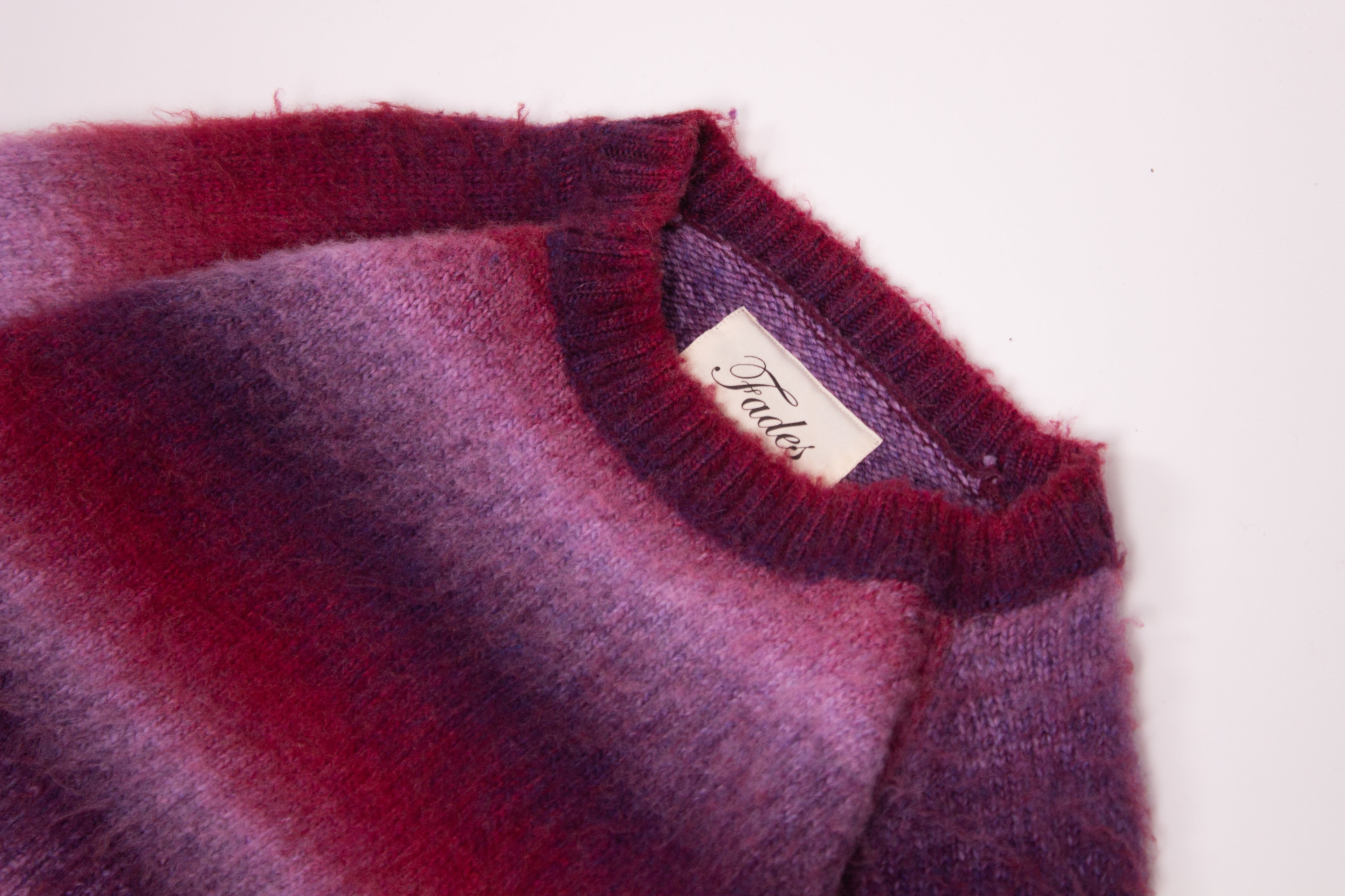 Mountain Sweater Purple and pink by Fades ribbed collar and interior brand label detail