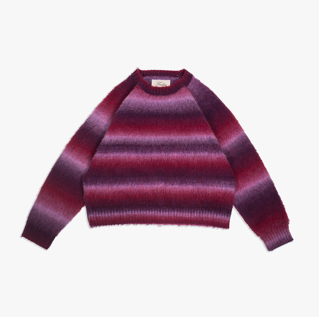 Mountain Sweater Purple by Fades purple and pink brushed knit sweater with raglan sleeves and boxy fit