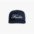 Navy Cursive Fades Snapback navy blue cotton polyester snapback hat with front embroidery