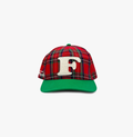 Plaid “F” Snapback by Fades red and green plaid cotton snapback hat with embroidered F logo