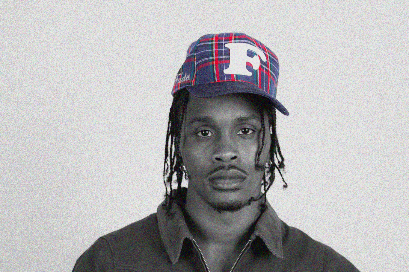 Plaid “F” Snapback by Fades plaid snapback hat worn by model